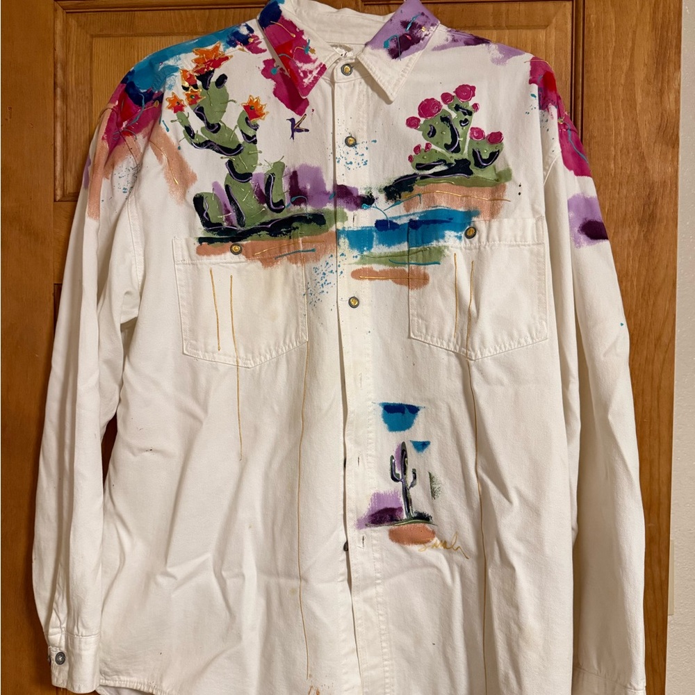 Sarah Handainted Originals - Artistic White Fabric with Gold Signature